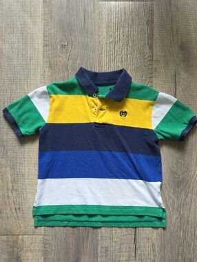 Kids Multicolor Striped Polo Shirt - Green, Yellow, Blue